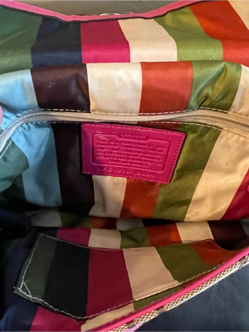 Coach Pink 70th anniversary Signature Canvas leather Crossbody Stripe Lining
